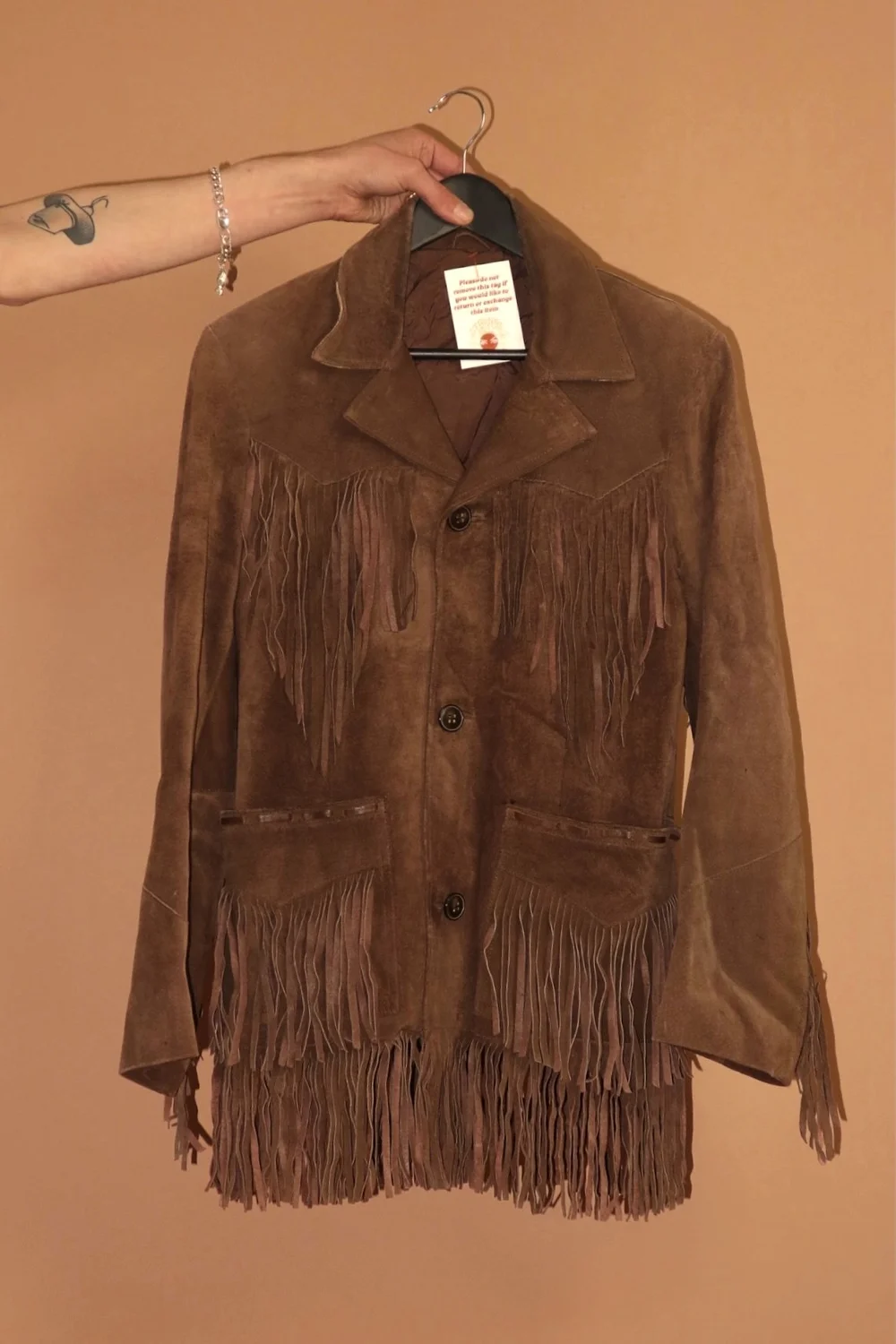 VINTAGE 70s BROWN SUEDE WESTERN FRINGED TASSEL JACKET